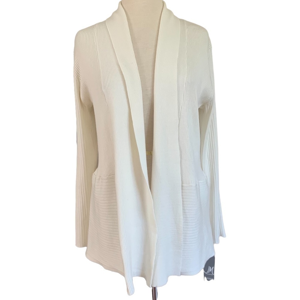 JM Collection Women's Open-Front Cardigan White Size LARGE